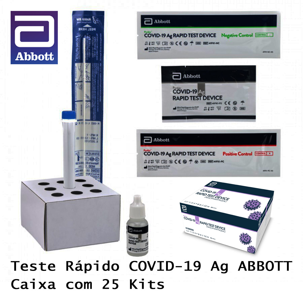 Teste Rápido COVID-19 Antígeno Ag Panbio - ABBOTT - 05 Caixas com 125 testes/kit  - Testes Para COVID e Drogas. Máscaras Descartáveis e Suplementos e Anti Tabaco 
