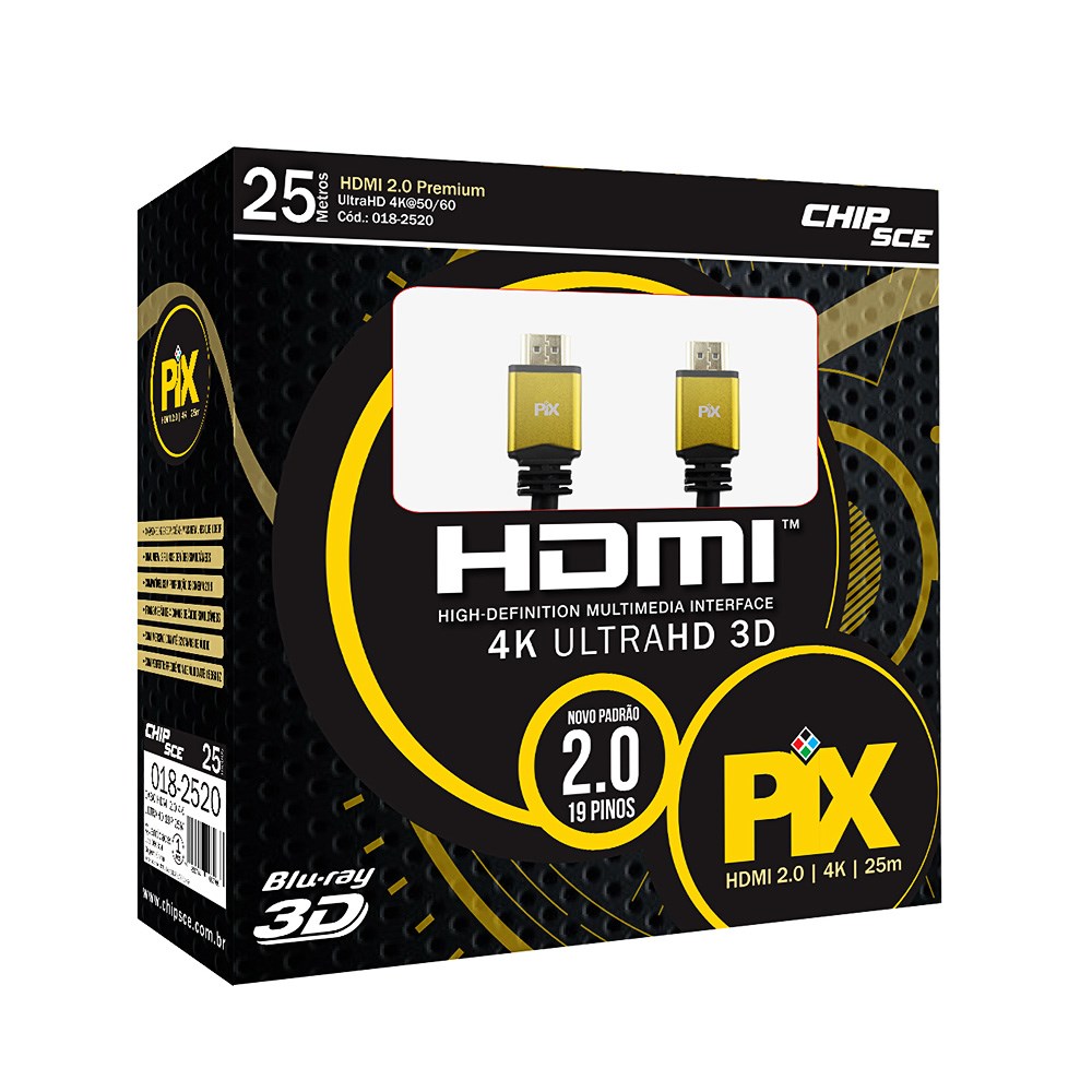 Cabo HDMI 2.0 - 4K Ultra HD 3D - 25 Metros  - LD Cabos Soluções Áudio e Vídeo 