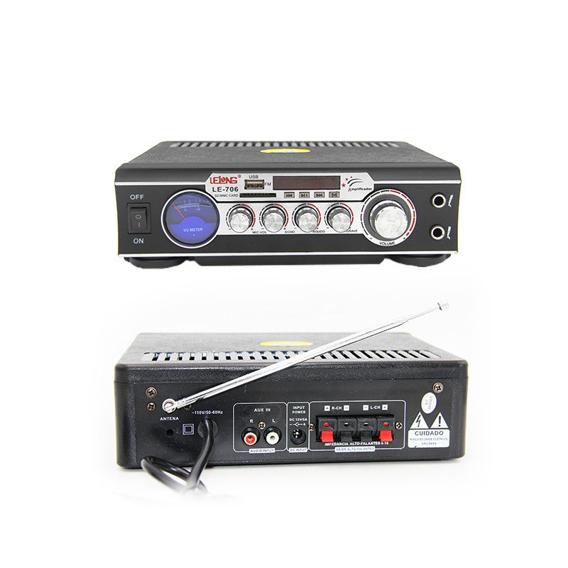 Amplificador Para Som Ambiente Bluetooth Usb Karaokê FM - LE706 - LD Cabos Soluções Áudio e Vídeo 