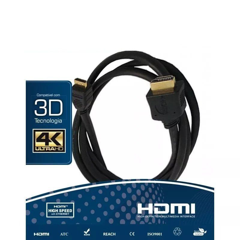 Cabo HDMI Versão 2.0, 19 Pinos 4k Ultra HD 3D- 1.8 Metros  - LD Cabos Soluções Áudio e Vídeo 