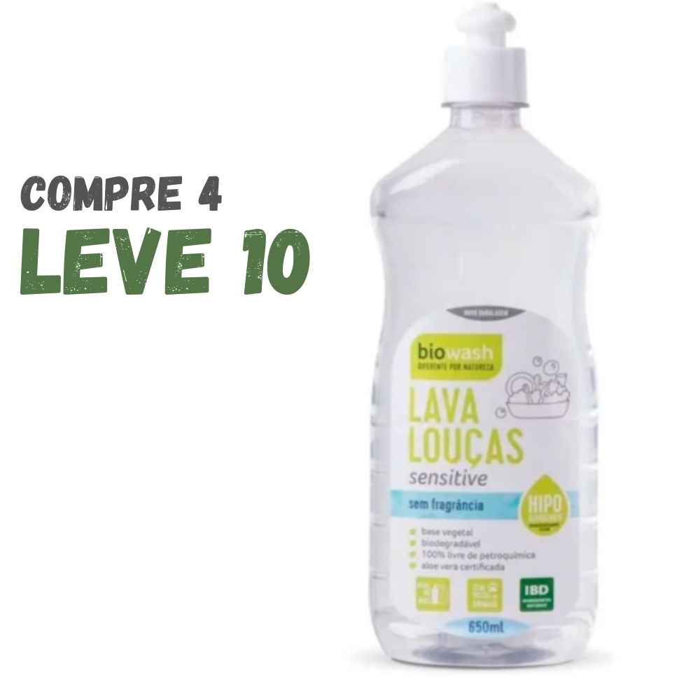 Kit Lava Louças Sensitive 650 ml Biowash Compre 4 Leve 10