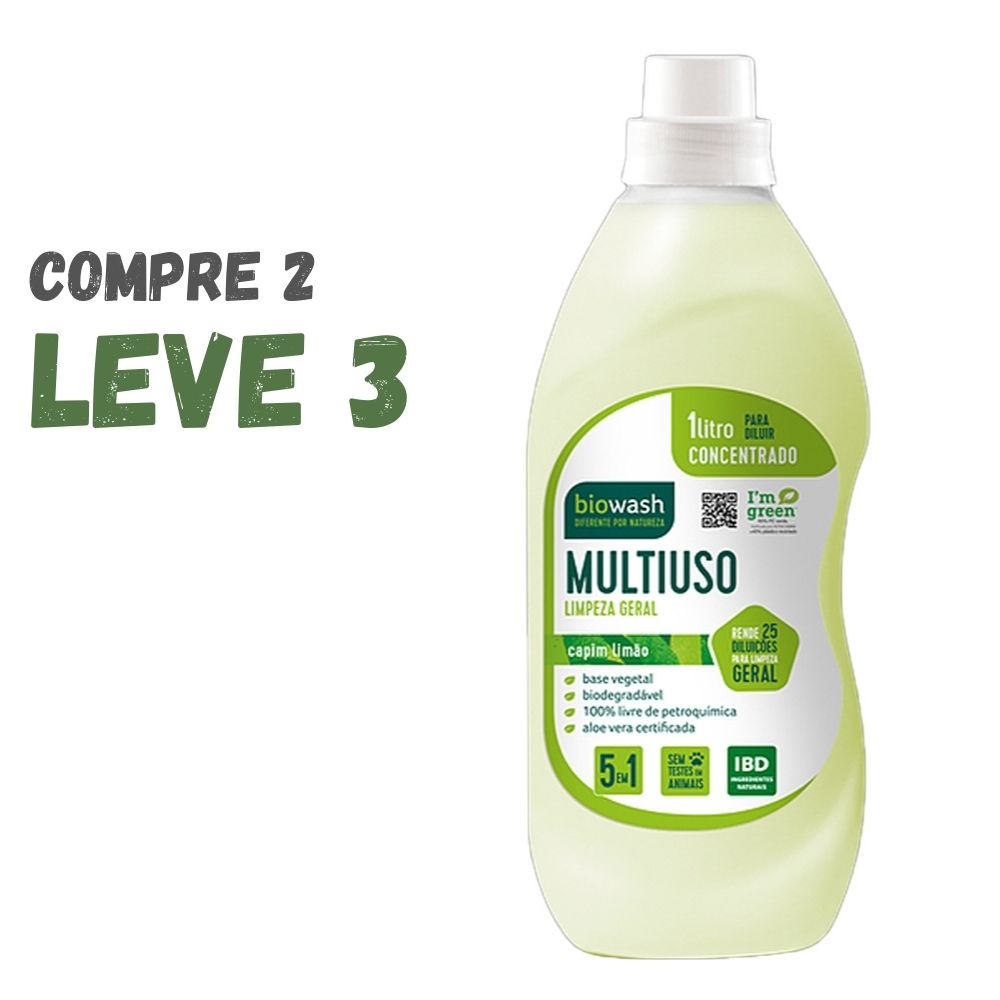 Kit Multiuso Concentrado Capim Limão 1L Biowash Compre 2 Leve 3