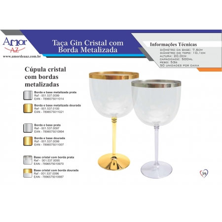 Taça Gin Cristal c/ Borda e Base Metalizada