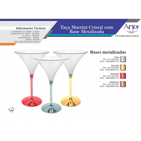 Taça Martini Cristal com Base Metalizada - und
