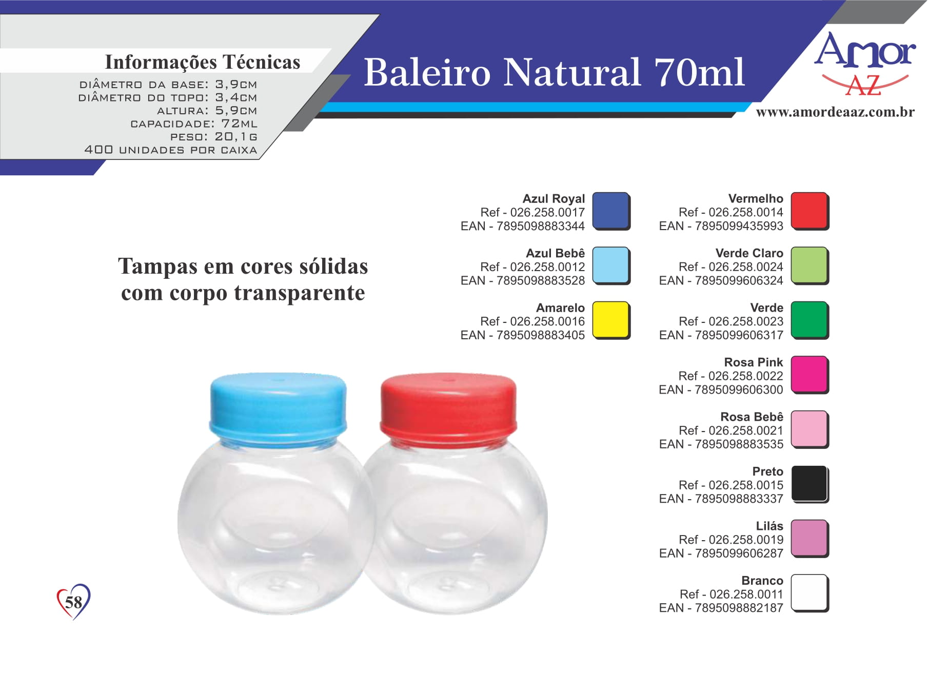 Baleiro Cristal 70ml - pct c/ 10  - AMOR DE A A Z COMERCIO DE EMBALAGENS LTDA