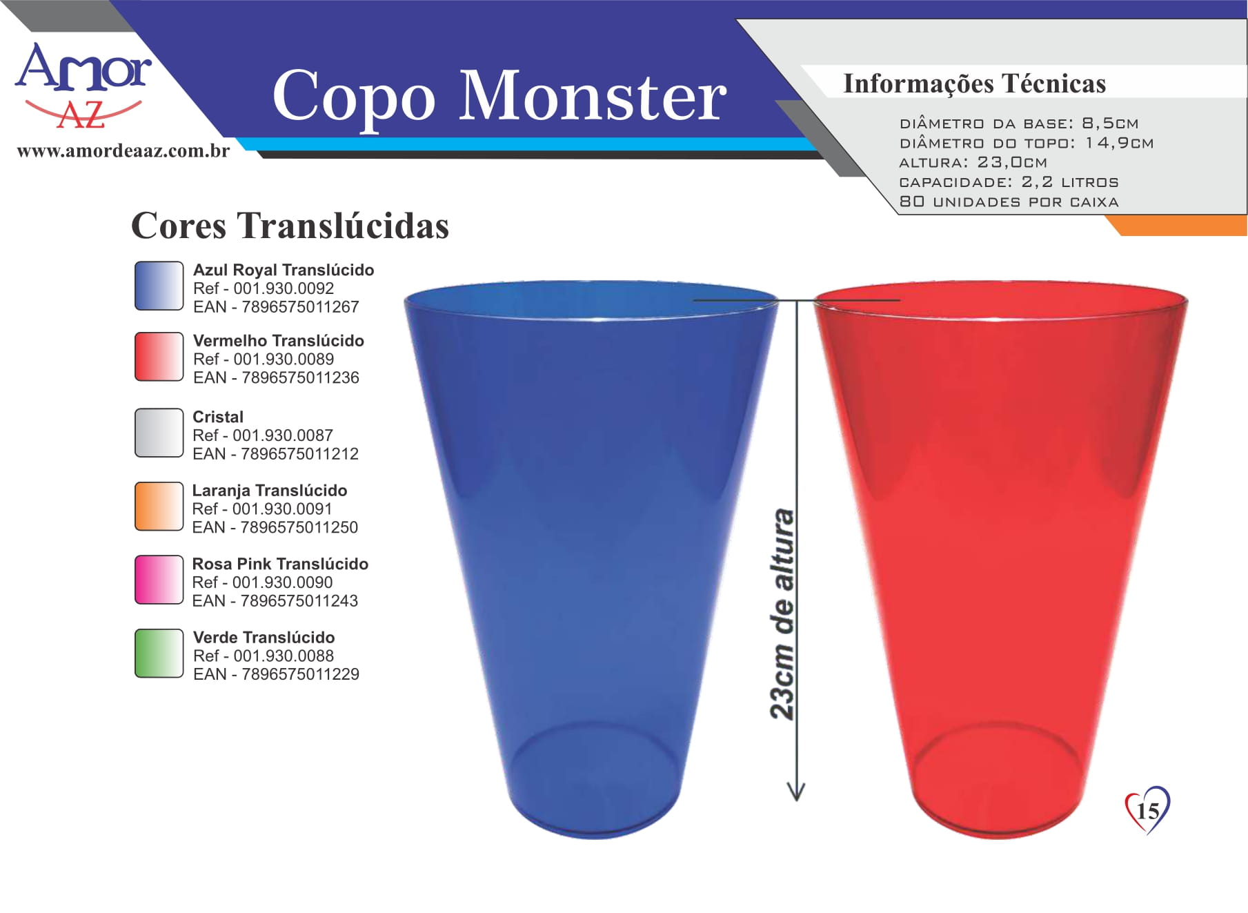 Copo Monster 2,2Litros Colorido - UND  - AMOR DE A A Z COMERCIO DE EMBALAGENS LTDA
