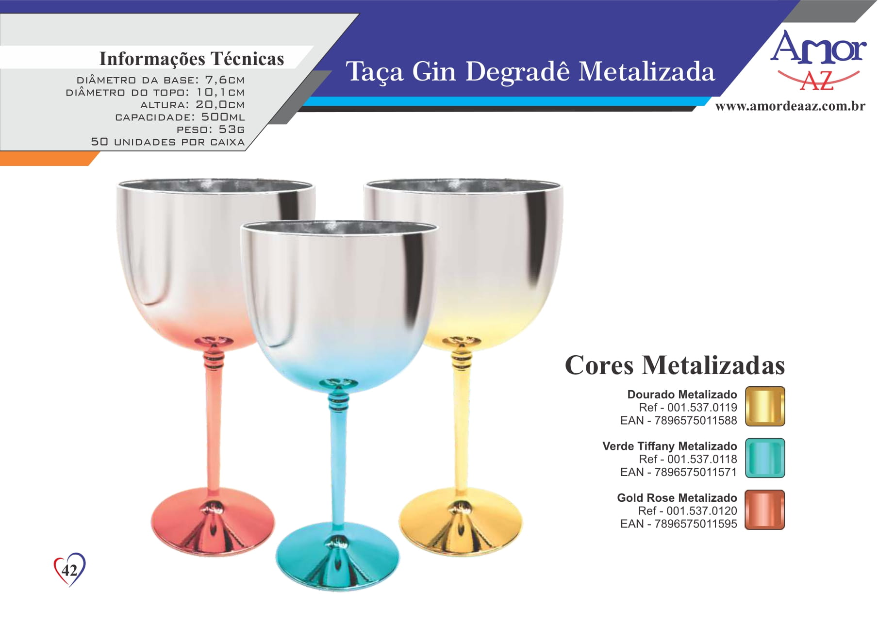 Taça Gin Degrade Metalizada 500ml  - AMOR DE A A Z COMERCIO DE EMBALAGENS LTDA