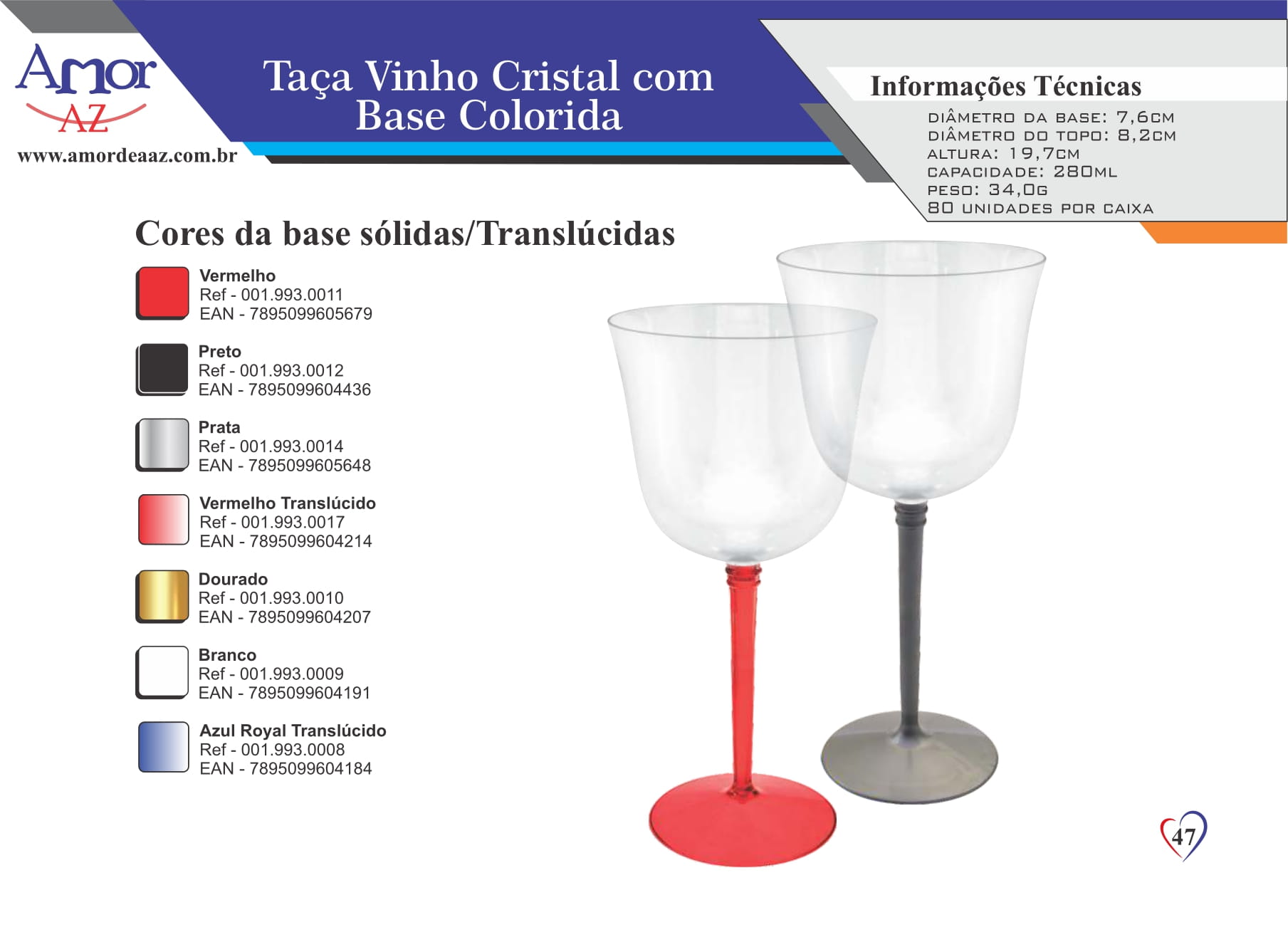 Taça Vinho Cristal com Base Colorida - und  - AMOR DE A A Z COMERCIO DE EMBALAGENS LTDA