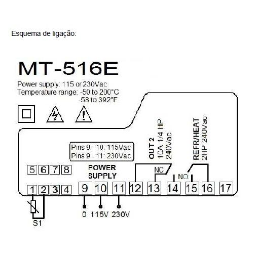 Controlador de Temperatura 2 Estágios MT516E (Full Gauge)