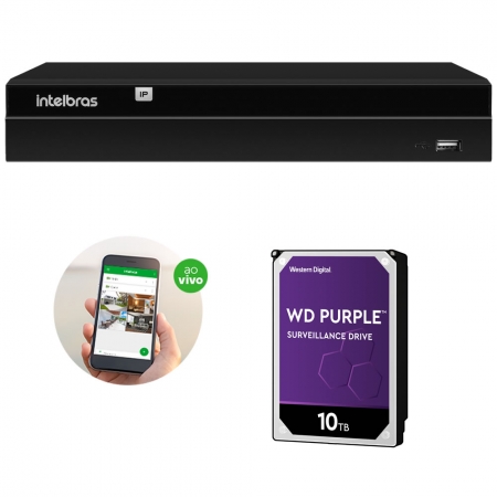 Gravador de Vídeo IP NVR 16 Canais 12MP 4K NVD 1416 + HD 10 Tera Purple Intelbras