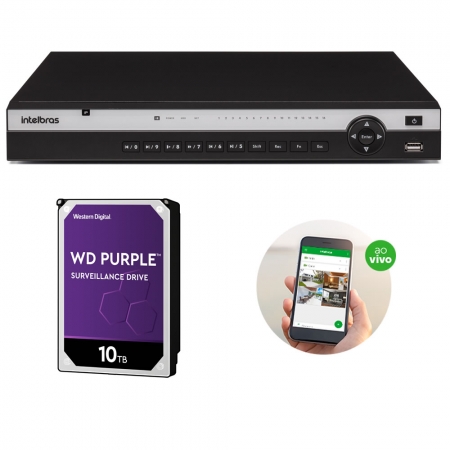 Gravador de Vìdeo NVR 16 Canais 4K PoE NVD 3316 P + HD 10 Tera Purple Intelbras