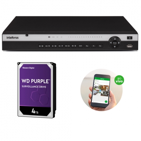 Gravador de Vídeo NVR 16 Canais 4K PoE NVD 3316 P + HD 4 Tera Purple Intelbras