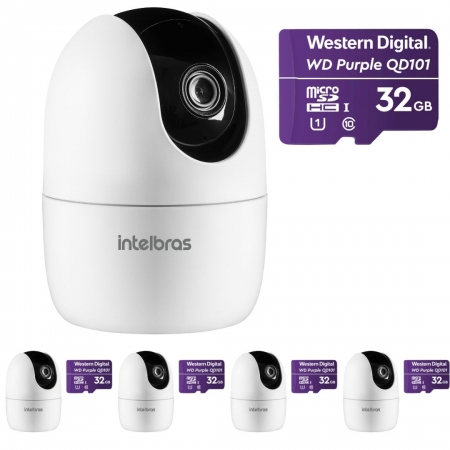 Kit 5 Câmeras Wi-Fi Inteligente 360° Com Alarme e Armazenamento em Nuvem + Cartão de Memória 32 GB iM4 C Intelbras