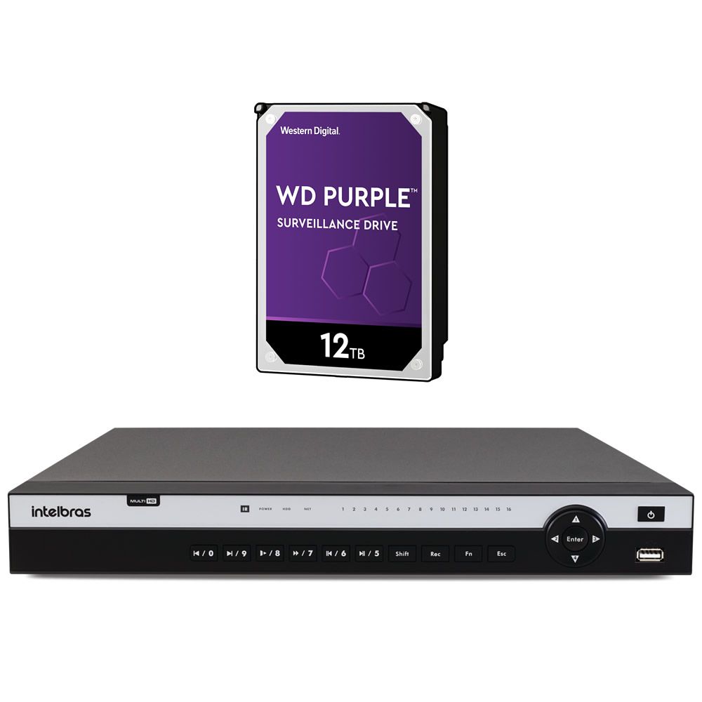 Gravador Digital DVR 16 Canais Multi HD 4K 8 MP Ultra HD MHDX 5216 + HD 12 Teras Intelbras