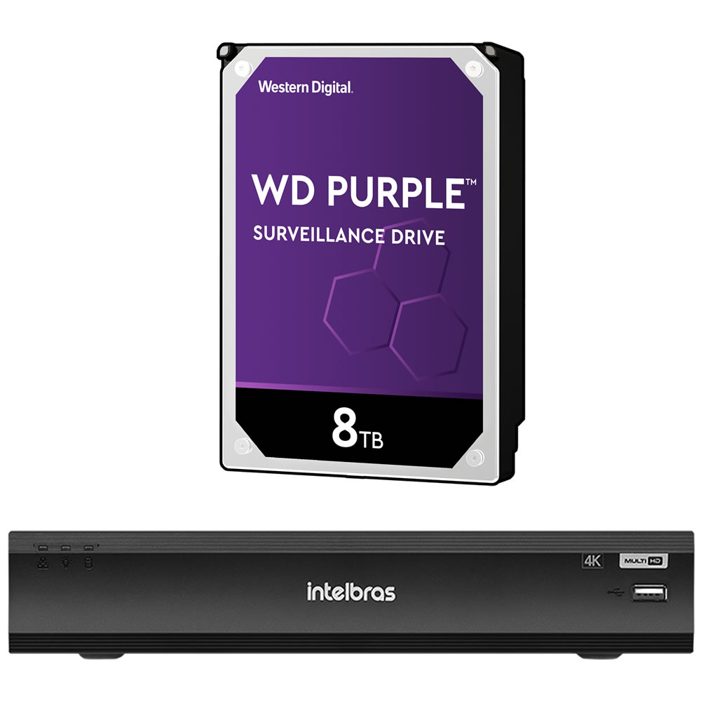 Gravador digital inteligente de vídeo de 8 canais iMHDX 5108 + HD 8 Tera Purple Intelbras