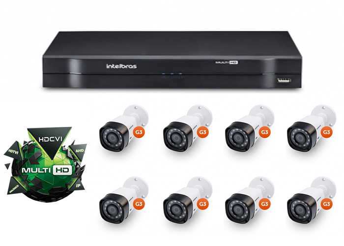 Kit CFTV DVR Stand Alone com 8 Câmeras G3 Multi HD Intelbras