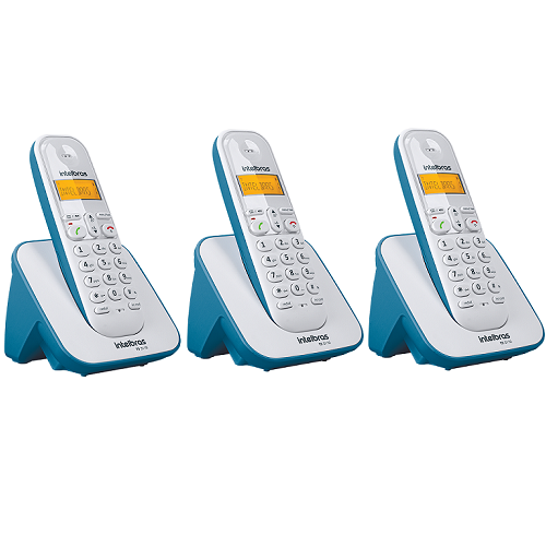 Kit Telefone Sem Fio + 2 Ramais Branco e Azul TS 3110 Intelbras