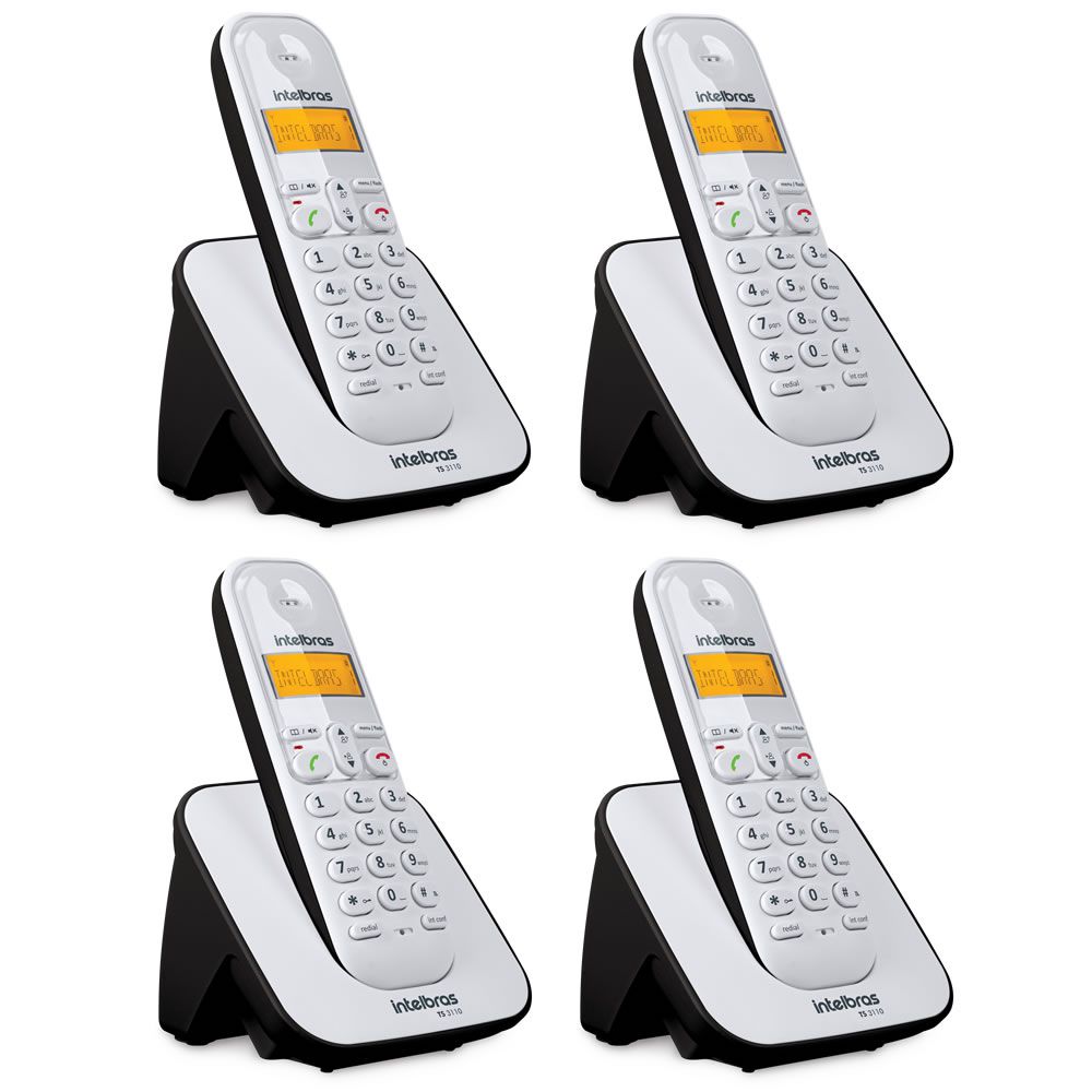 Kit Telefone Sem Fio + 3 Ramais Branco e Preto TS 3110 Intelbras