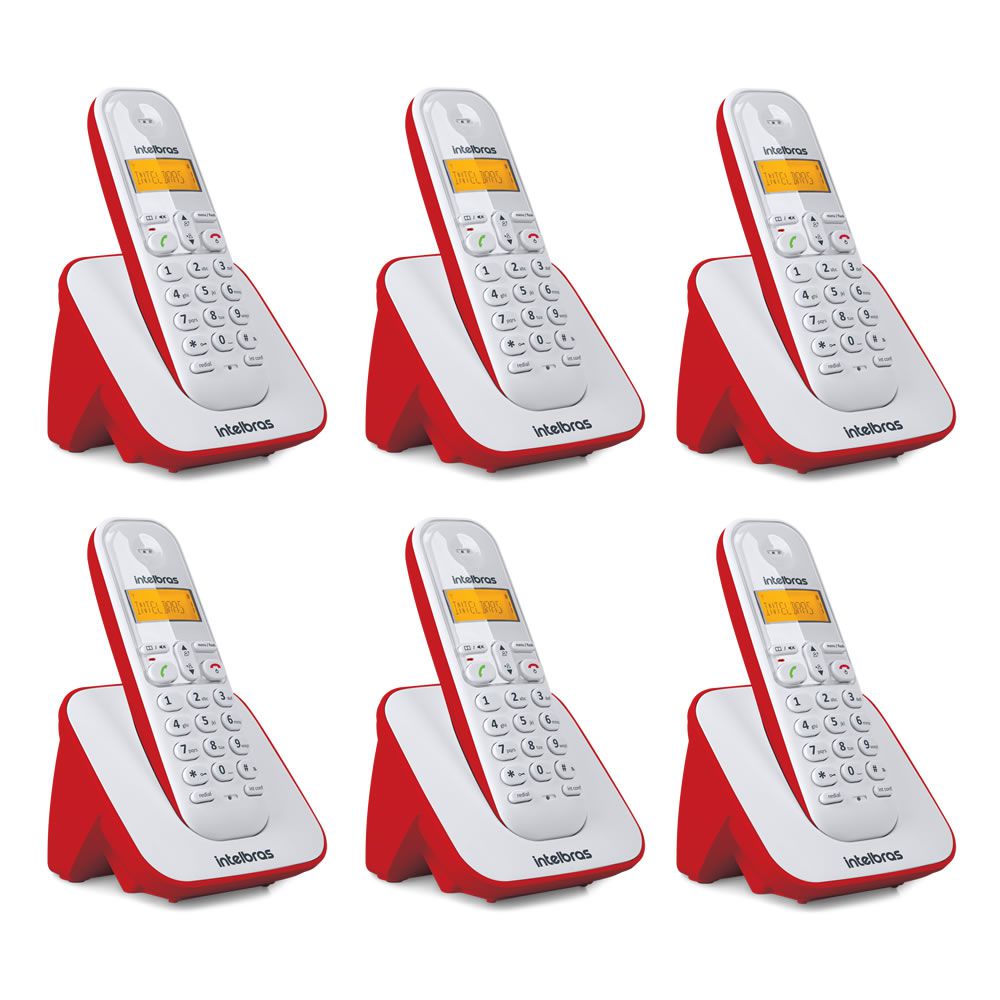 Kit Telefone Sem Fio + 5 Ramais TS 3110 Branco e Vermelho - Intelbras
