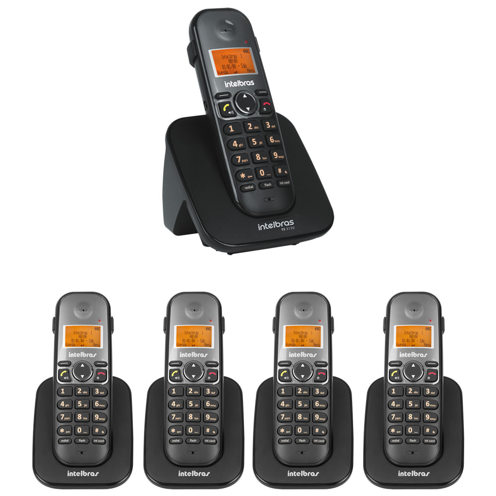 Kit Telefone Sem Fio TS 5120 + 4 Ramais TS 5121 Intelbras
