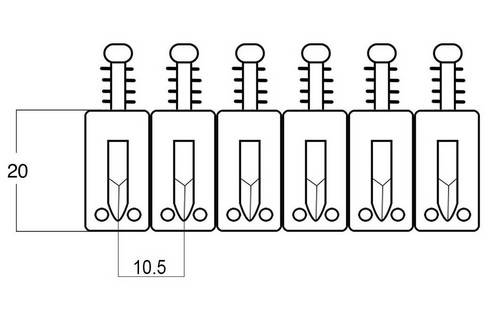 Carrinhos (saddles) cromados para guitarra - Espaçamento 10.5mm - Kit com 6 peças - Sung-il (PS001)  - Luthieria Brasil