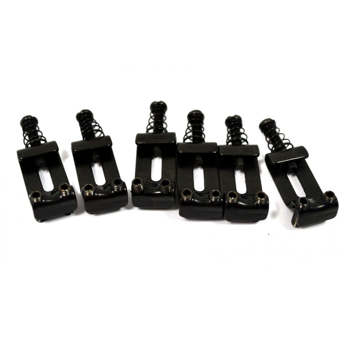 Carrinhos (saddles) pretos modelo vintage para guitarra - Espaçamento 10.8mm - Kit com 6 peças - Sung-il (PS007) - Luthieria Brasil