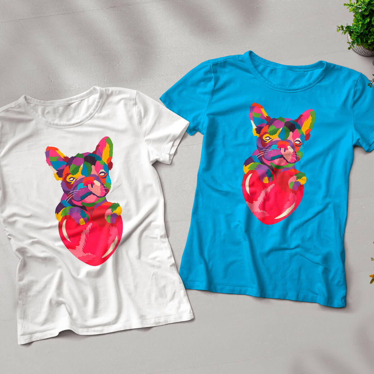 Camiseta Geek Feminina Bulldog Colorido Coração Amor 6 Cores