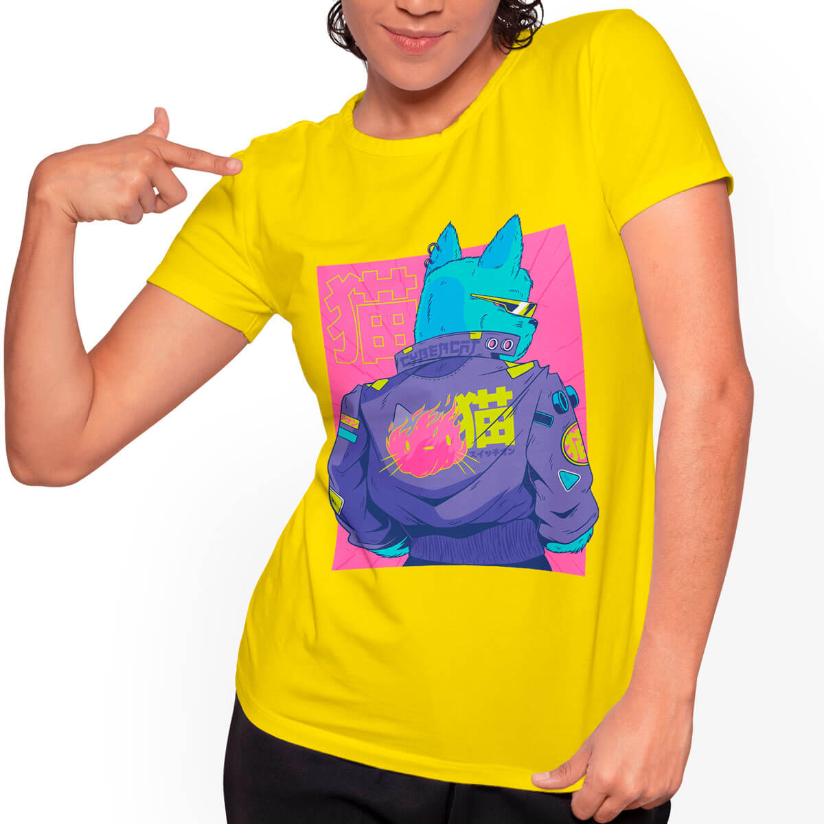 Camiseta Geek Feminina Cyberpunk Cat 7 Cores