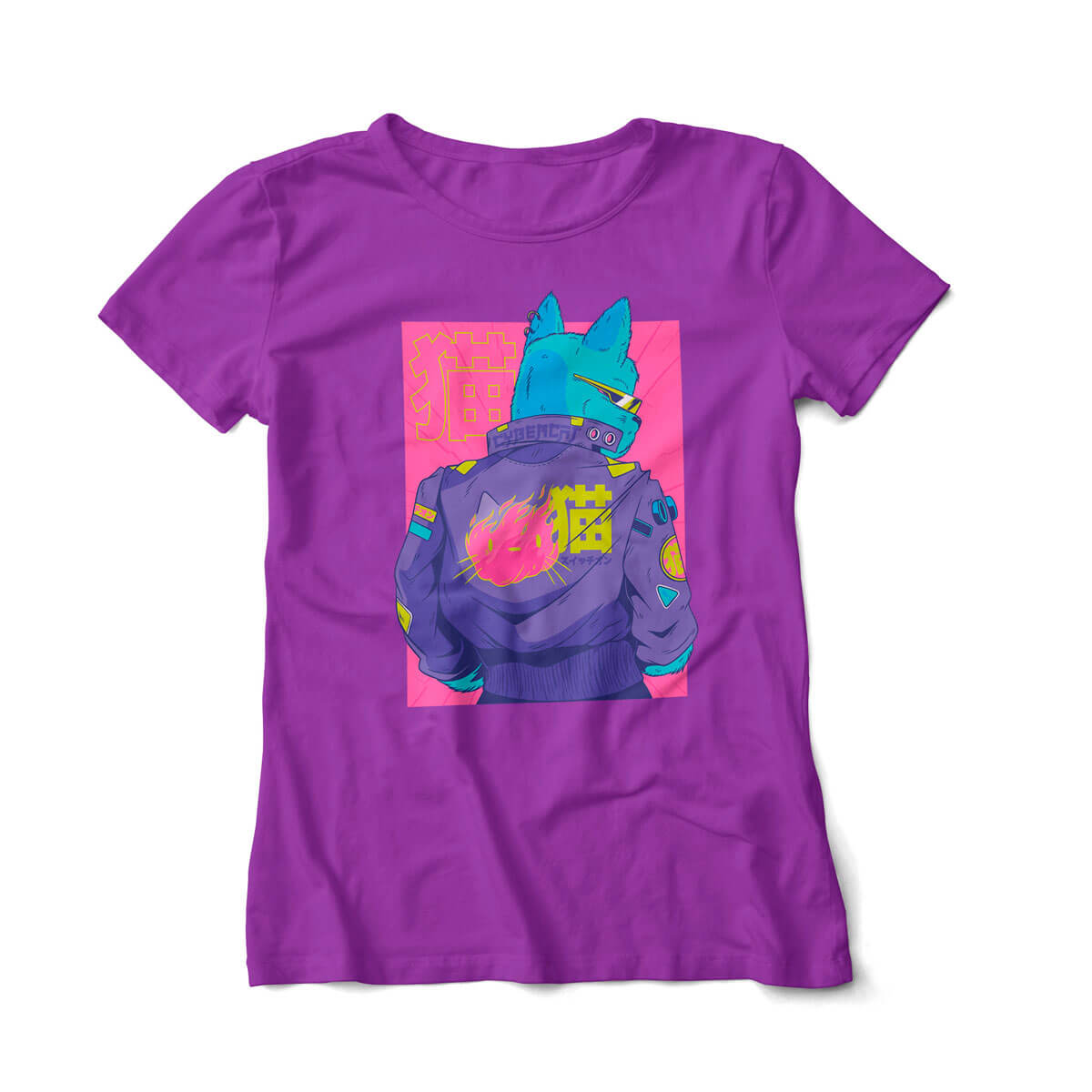Camiseta Geek Feminina Cyberpunk Cat 7 Cores