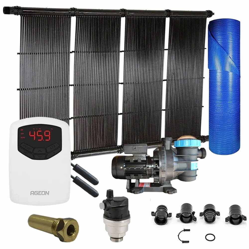 Kit Aquecedor Solar Piscina até 15m² ou 21.000L + Capa + Motor 1/2 CV