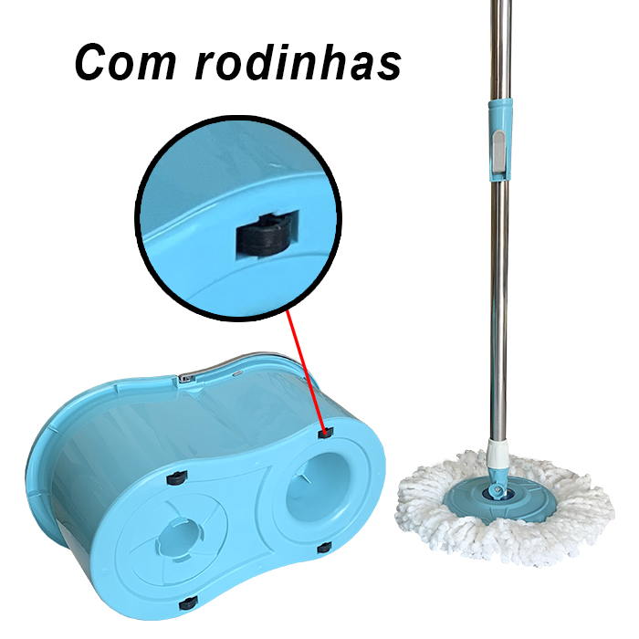 Mop Giratório Cabo Longo Com Refil Microfibra, Tira Pó e Escovão