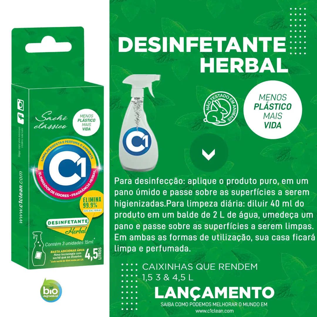 Mop Spray Com 1 Refil Extra e Desinfetante Herbal Rende 3L