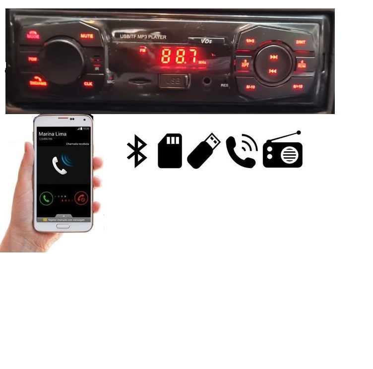 Radio Som Automotivo Bluetooth Mp3 USB  - Só Frisos Ltda