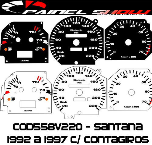 558v220 Santana 93 a 97 Com RPM Translúcido p/ Painel  - PAINEL SHOW TUNING - Personalização de Painéis de Carros e Motos