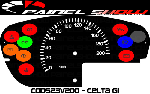 523v200 Celta sem RPM Translúcido p/ Painel  - PAINEL SHOW TUNING - Personalização de Painéis de Carros e Motos