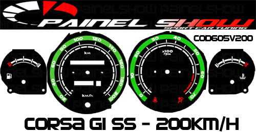 605v200 Corsa SS - 200km/h Translúcido p/ Painel  - PAINEL SHOW TUNING - Personalização de Painéis de Carros e Motos