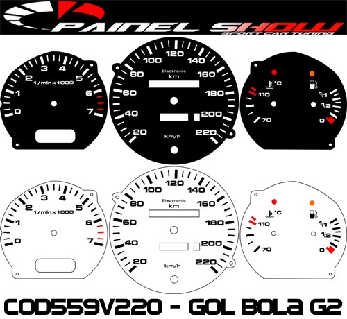 559v220 Gol Bola G2 95 a 97 Com RPM Translúcido p/ Painel - PAINEL SHOW TUNING - Personalização de Painéis de Carros e Motos