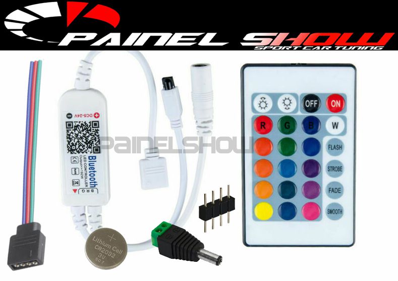 Controlador de Cores para Painel Show Translucido Multicor rgb via Bluetooth Top + Controle 24 Teclas - PAINEL SHOW TUNING - Personalização de Painéis de Carros e Motos