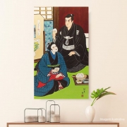Quadro Estilo Japonês Ukiyo-e Casal Samurai e Gueixa Pintado à Mão 50x30cm / Decoração Oriental, Arte, Estampa Japonesa, Pintura Artesanal   