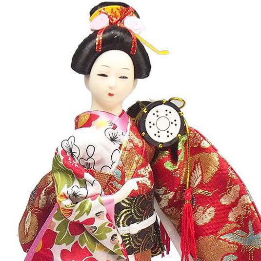 Boneca Gueixa Tambor Kimono Vermelho / Floral