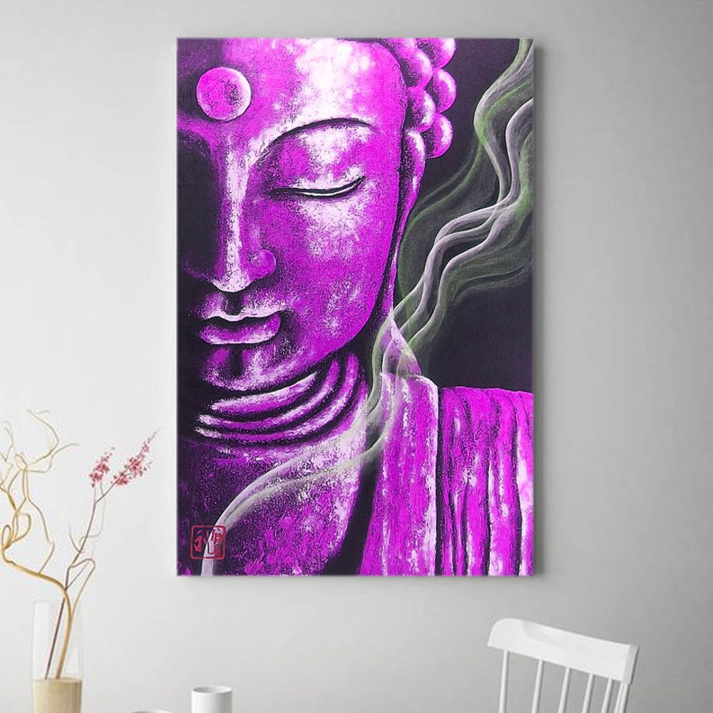 Quadro Buda Meditação Color Acrílico sobre tela Pintado à Mão 100 x 70 cm / Feng Shui, Decoração Oriental, Arte, Estampa Japonesa, Pintura Artesanal