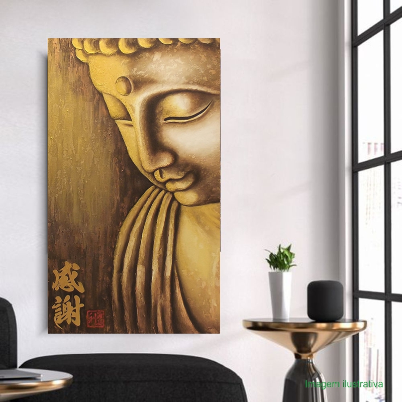 Quadro Buda Gratidão Acrílico sobre tela Pintado à Mão 120x70cm