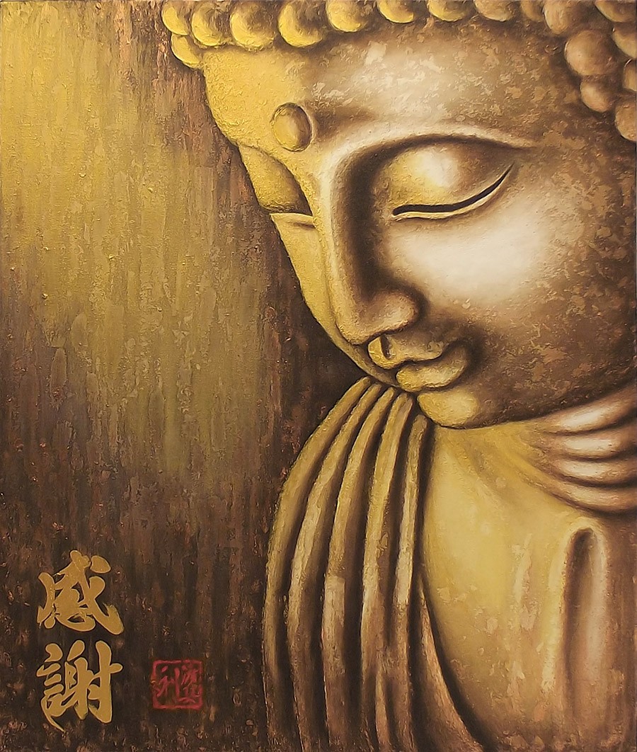 Quadro Buda Gratidão Acrílico sobre tela Pintado à Mão 80x70cm / Zen, Feng Shui, Decoração Oriental, Arte, Estampa Japonesa, Pintura Artesanal