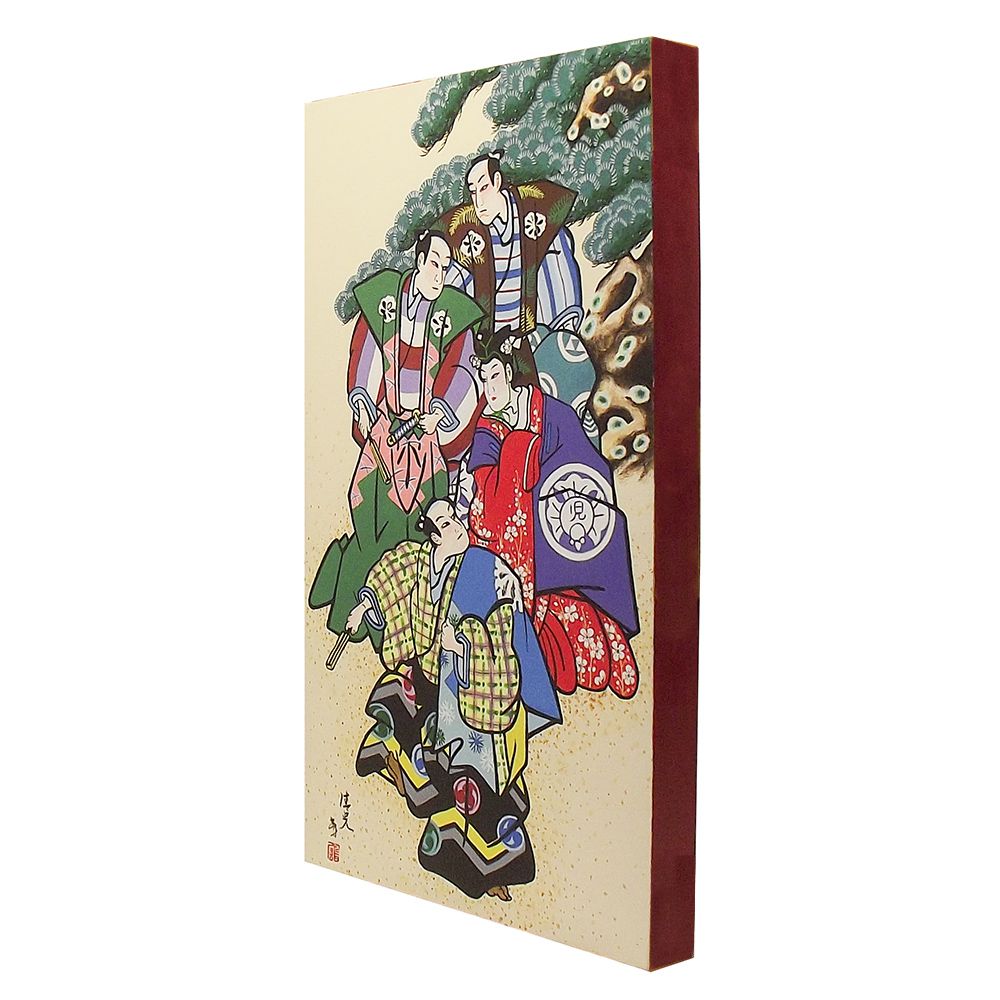 Quadro Estilo Japonês Ukiyo-e Gueixa e Samurais Pintado à Mão 50x30cm / Decoração Oriental, Arte, Estampa Japonesa, Pintura Artesanal   