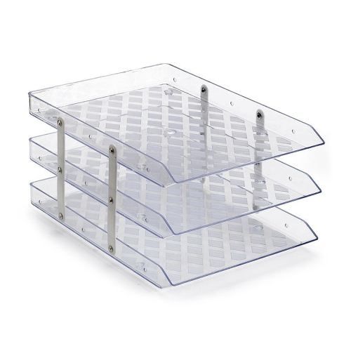 Caixa Organizadora tripla fixa de acrílico de mesa cristal