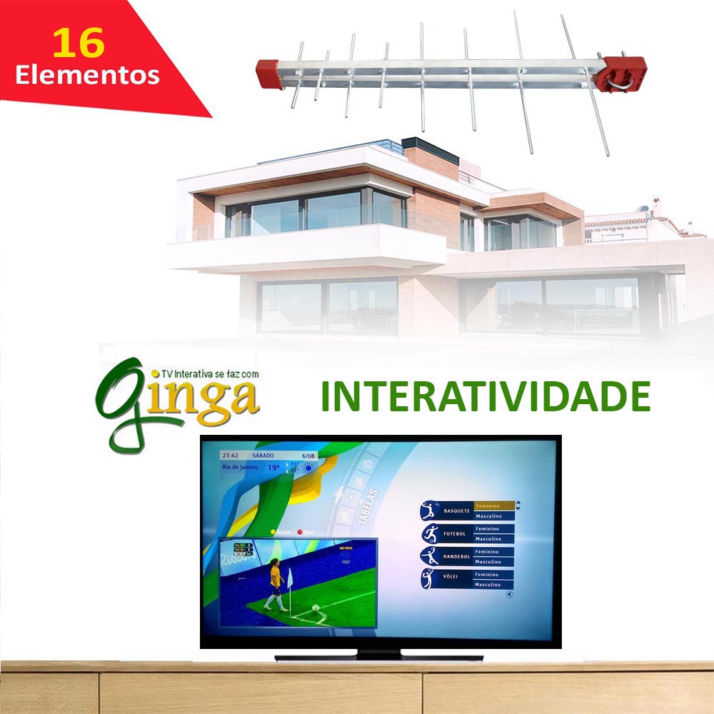 5 Antena Tv Digital 4K Externa UHF Digital Log 16 Elementos Capte