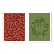 Placa de Textura - Embossing Folder - Holly Pattern & Wreath