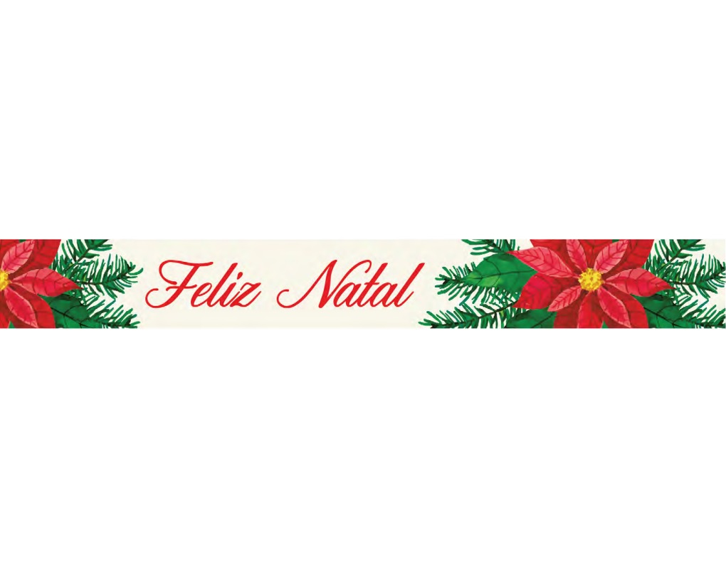 Fita de Cetim Frase Feliz Natal com Flor de Natal Creme 22 mm x 10 metros - Minas Midias