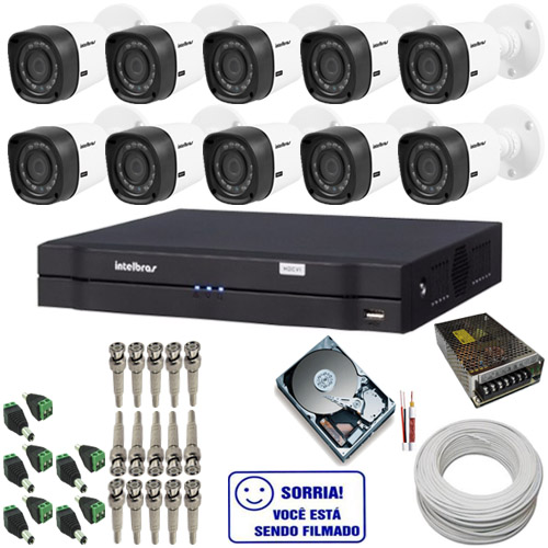 Kit de Monitoramento 10 Câmeras Intelbras 1010B Multi HD 1.0 Megapixel + DVR Intelbras 16 Canais  - Tudoseg Cftv - Sistemas de Segurança Eletrônica