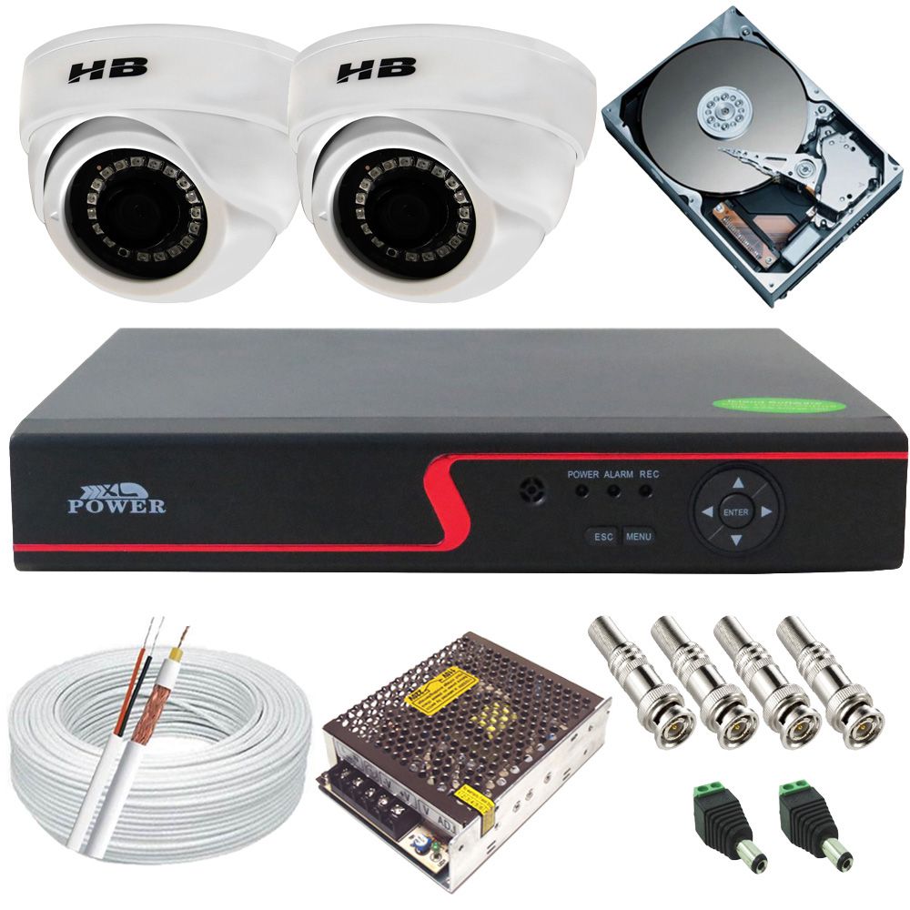 Kit Monitoramento 2 Câmeras Dome Híbridas 2 Megapixel Full HD 1080p + Gravador DVR 4 Canais Acesso Remoto